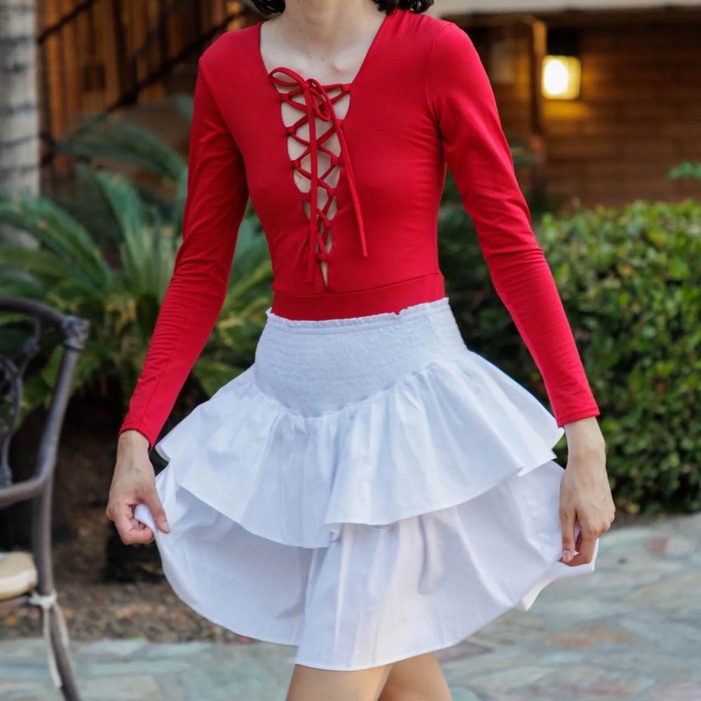 White Bubble Mini Skirt with Tiered Design